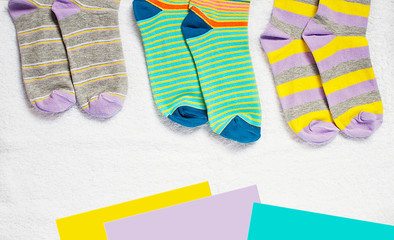 Multicolored socks. Socks of different colors.