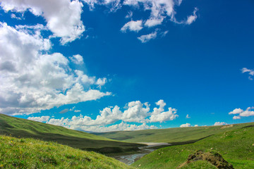 The steppes of Kyrgyzstan at the foot of the Tien Shan