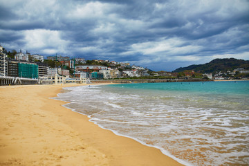 Scenic view of La Concha beach in San Sebastian, Spain