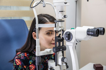 High technology concept health for eyes care - The optician ophthalmology doctor optometrist in the...
