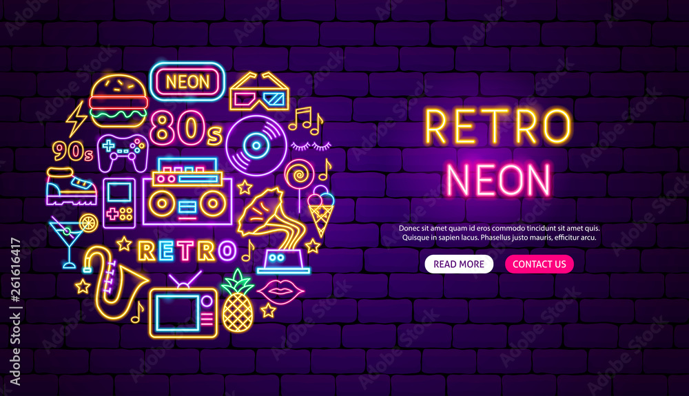 Poster retro neon banner design