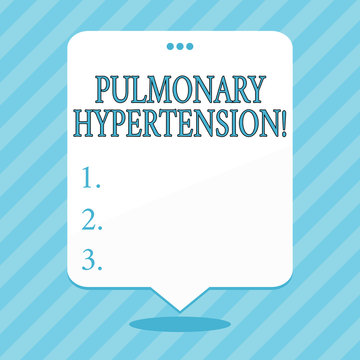 Word writing text Pulmonary Hypertension. Business photo showcasing Elevated pressure in the pulmonary circulation Blank Space White Speech Balloon Floating with Three Punched Holes on Top
