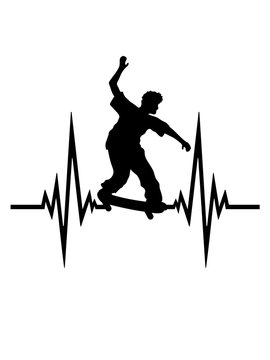 pusl skateboard herzschlag frequenz sprung stunt trick fahren spa&szlig; hobby skater brett rollen clipart schnell symbol zeichen piktogramm cool