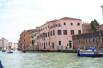 Venice Venezia Italy 2019 march city view from ship. Renaissance Buildings in sea