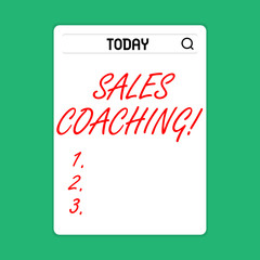 Handwriting text Sales Coaching. Conceptual photo analysisage their team by analyzing metrics and KPIs of selling Search Bar with Magnifying Glass Icon photo on Blank Vertical White Screen