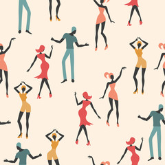 Fototapeta na wymiar Seamless dance pattern. Colorful vector background with dancing people.