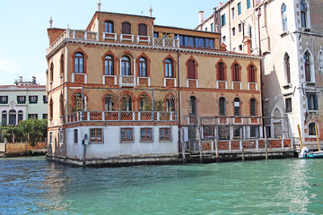 Naklejka premium Venice Venezia Italy 2019 march city view from ship. Renaissance Buildings in sea