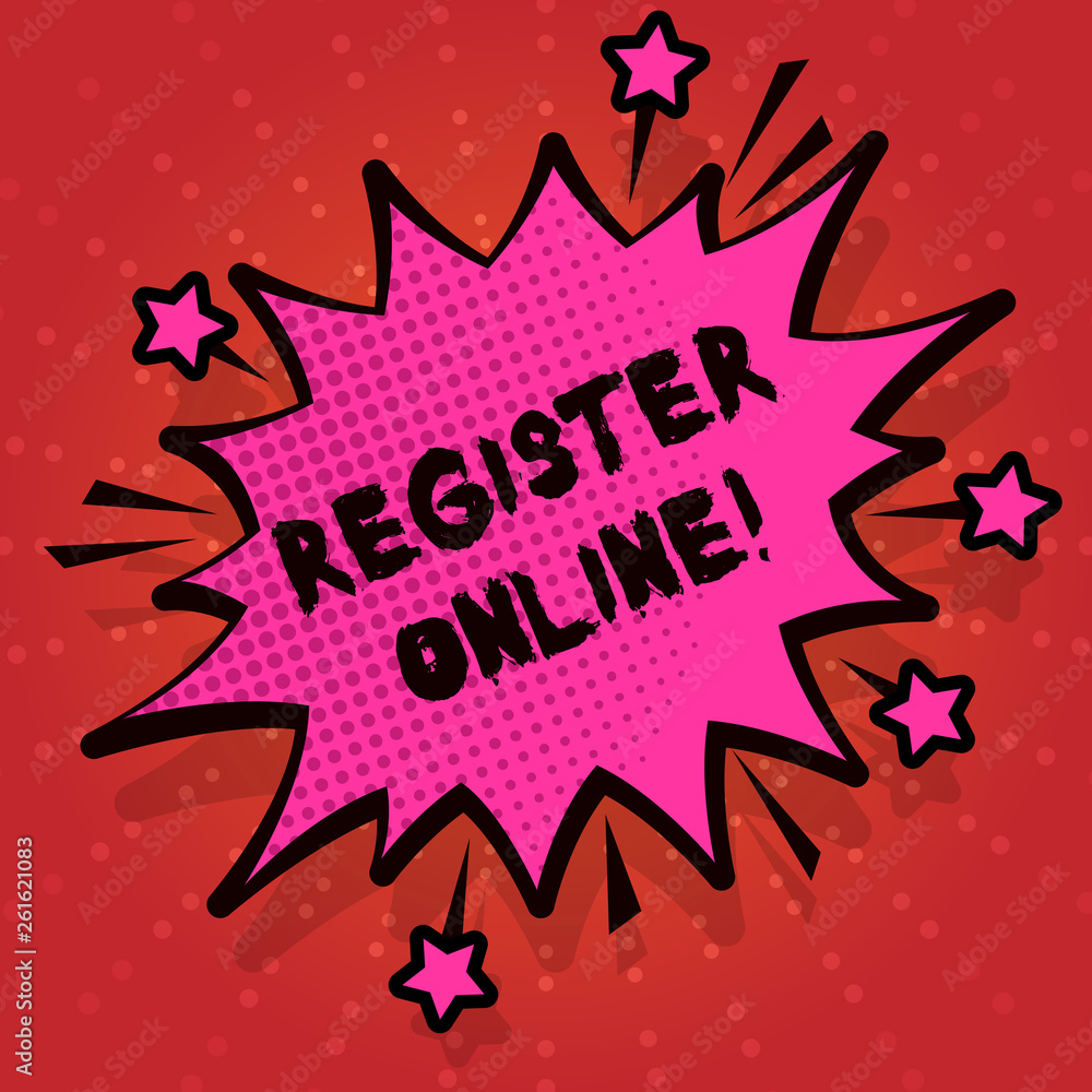 Poster writing note showing register online. business concept for official list or record showing or things