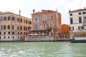Fototapeta na wymiar Venice Venezia Italy 2019 march city view from ship. Renaissance Buildings in sea