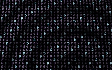 Bitcoin and currency on a dark background. Digital crypto symbol. Currency bubble, wave effect, market fluctuations. Business concept. 3D illustration