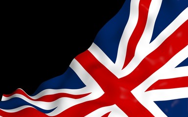 Fototapeta premium Waving flag of the Great Britain on dark background. British flag. United Kingdom of Great Britain and Northern Ireland. State symbol of the UK. 3D illustration