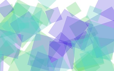 Multicolored translucent squares on white background. Green tones. 3D illustration