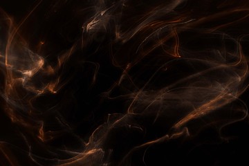 Orange foggy paper texture on the black background, smoky effect for photos and artworks. Chaotic abstract background.