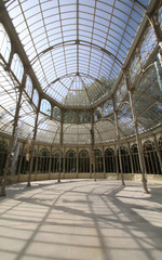 Interior of Crystal Palace (Palacio de cristal) in the Retiro Park in Madrid. Spain. It was built in 1887 to exhibit flora and fauna from the Philippines. The architect was Ricardo Velazquez Bosco.