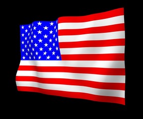 Waving flag of the United States of America on a dark background. Stars and Stripes. State symbol of the USA. 3D illustration