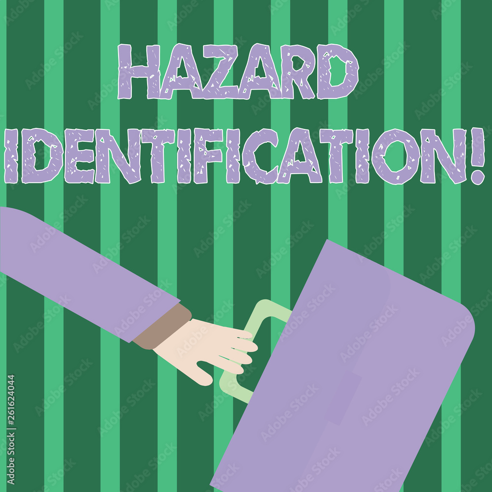 Poster handwriting text hazard identification. conceptual photo process used to identify hazards in the wor