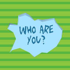 Conceptual hand writing showing Who Are You question. Concept meaning asking about demonstrating identity or demonstratingal information Pale Blue Speech Bubble in Irregular Cut 3D Style Backdrop