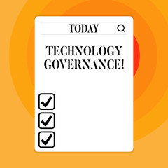 Text sign showing Technology Governance. Business photo showcasing framework that provide formal structure for institute Search Bar with Magnifying Glass Icon photo on Blank Vertical White Screen
