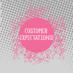Text sign showing Customer Expectations. Business photo text Perceivedvalue clients seek from the buying of a good Disarrayed and Jumbled Musical Notes Icon Surrounding Blank Colorful Circle
