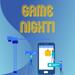Handwriting text Game Night. Conceptual photo usually its called on adult play dates like poker with friends Staff Working Together for Common Target Goal with SEO Process Icons