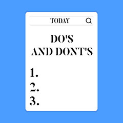 Conceptual hand writing showing Do S Is And Dont S Is. Concept meaning advising Rules or customs concerning some activity Search Bar with Magnifying Glass Icon photo on White Screen