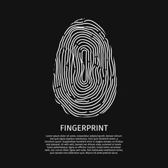 Fingerprint vector icon. Electronic signature concept. Biometric technology for person identity. Security access authorization system. White finger print on black background.