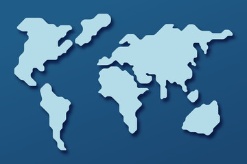 Fototapeta na wymiar World map on a blue background with shadows in flat style.
