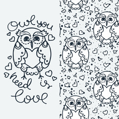 Set of seamless cute childish pattern and doodle cut image with hand drawn cute animals. Creative doodle kids texture for fabric, wrapping, textile, wallpaper, prints, apparel