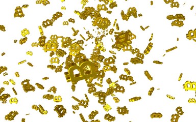 Digital currency symbol Bitcoin on a white background. Fall of bitcoin. crypto currency graph on virtual screen. Business, Finance and technology concept. 3D illustration