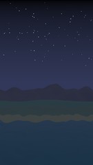 Starry moonless sky. Ocean shore line with waves on a beach. Island beach paradise with waves. Vacation, summer, relaxation. Seascape, seashore. Minimalist landscape, primitivism. 3D illustration