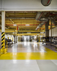 Production line. industrial air cooling system and ventilation pipes