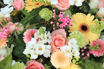 Yellow and pink wedding flowers