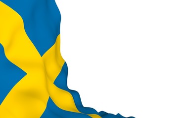 Fototapeta na wymiar The flag of Sweden. Official state symbol of the Kingdom of Sweden. A blue field with a yellow Scandinavian cross that extends to the edges of the flag. 3d illustration