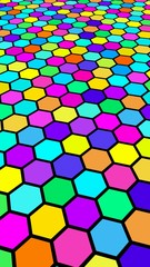 Honeycomb multi-colored. Perspective view on polygon look like honeycomb. Isometric geometry. 3D illustration