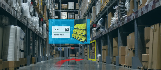 smart retail concept, A customer can check what data of real time insights into shelf status which report on a tablet from artificial intelligence(ai) smart tablet while scanning goods, price