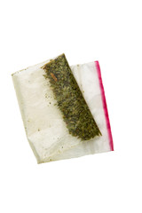 plastic bag with a synthetic narcotic drug of kanabioid origin, chemical marijuana, spice, isolated on white
