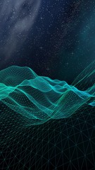 Abstract landscape on a dark background. Cyberspace grid. hi tech network. Outer space. Vertical orientation. Starry outer space texture. 3D illustration