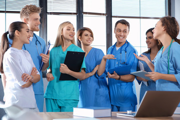 Group of smart medical students in college