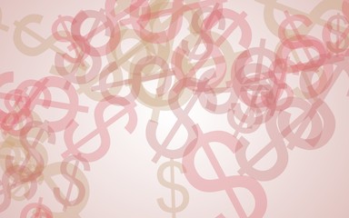 Multicolored translucent dollar signs on white background. Red tones. 3D illustration