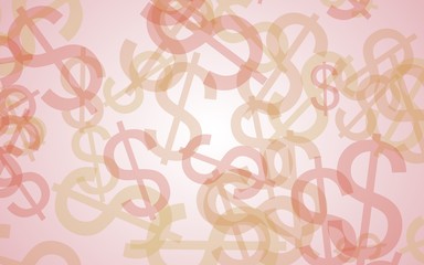 Multicolored translucent dollar signs on white background. Red tones. 3D illustration