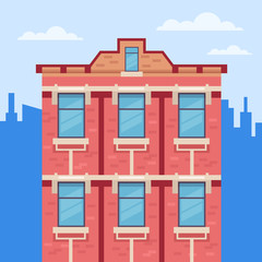 Old fashion house building facade architecture concept. Vector flat cartoon graphic design illustration