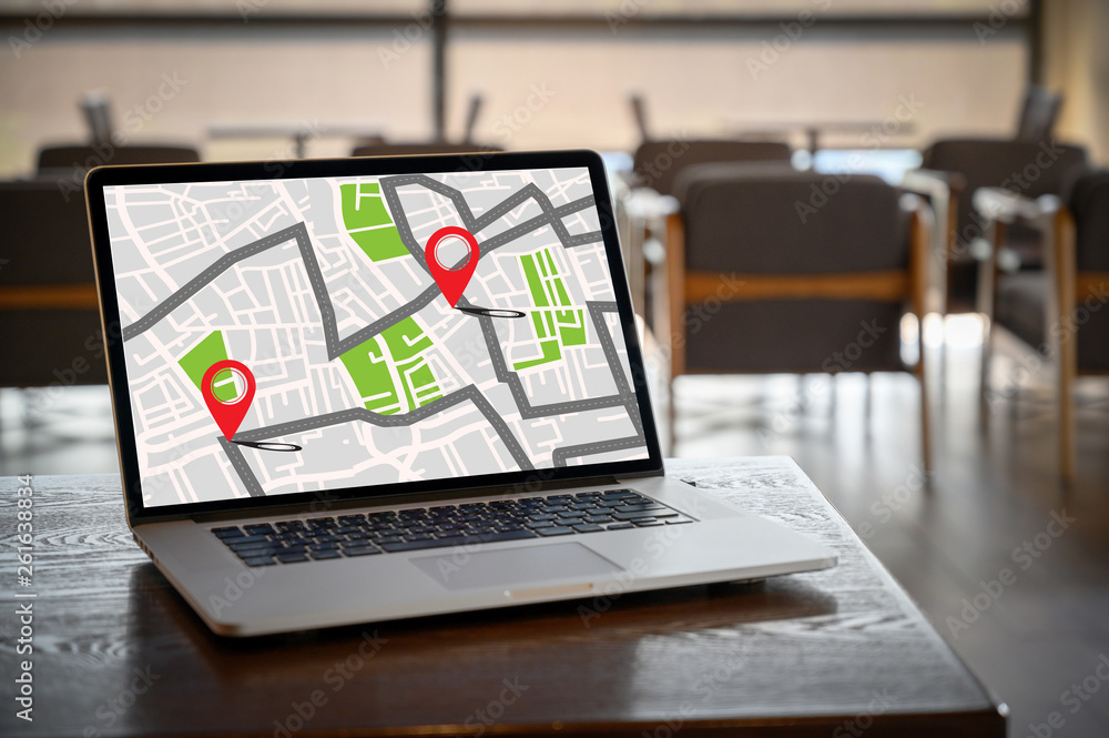 Poster gps map to route destination network connection location street map with gps icons navigation