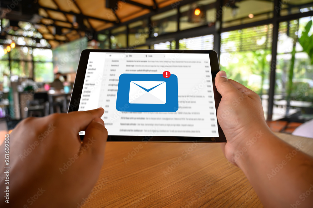 Poster mail communication connection message to mailing contacts phone global letters concept