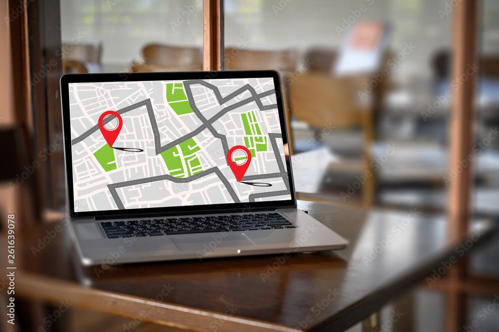 Poster gps map to route destination network connection location street map with gps icons navigation