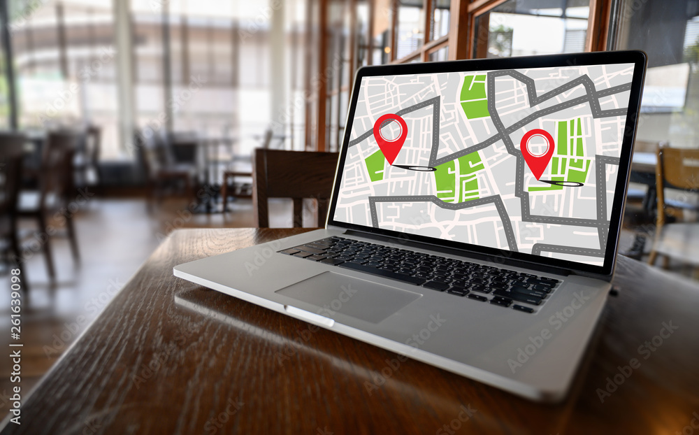 Poster gps map to route destination network connection location street map with gps icons navigation