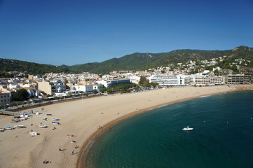 The central beach of Tossa de Mar at the end of October.Catalonia.Spain.