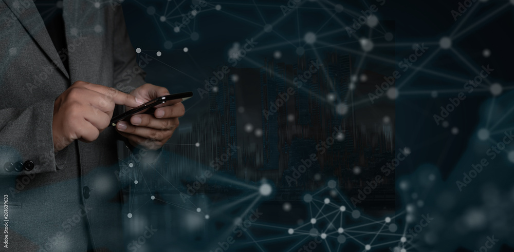 Poster network and data customer connection cloud based web man network sphere 3d rendering