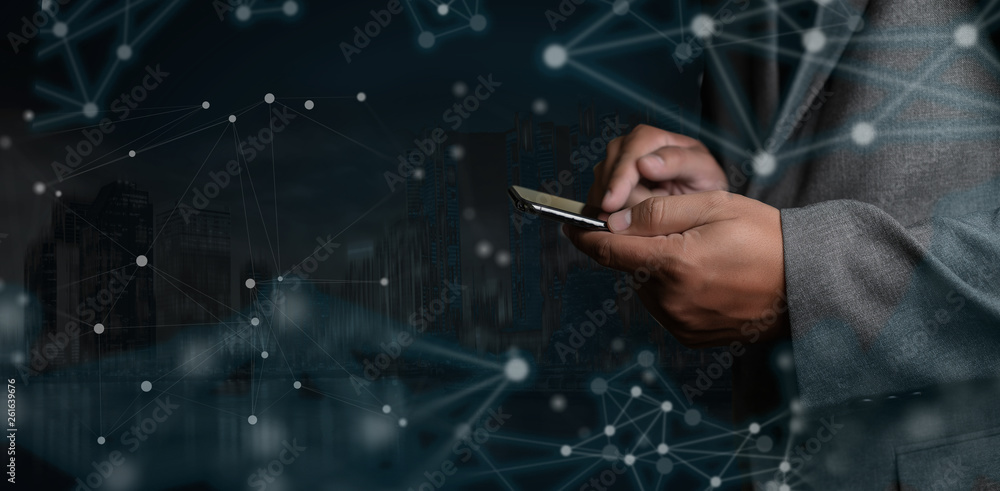 Poster network and data customer connection cloud based web man network sphere 3d rendering
