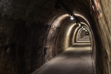 Zagreb, Croatia - March 2019: tunnel below the city at Festival of light in Zagreb old town to attracts many tourists to visit European medieval city