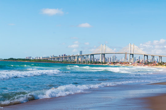 The Natal (Brazil) skyline and Newton Navarro bridge view from Redinha beach.